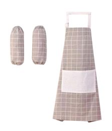 Kitchen Cotton Aprons Cute Adult Apron With A Pair Of Sleeves (Color: Gray)